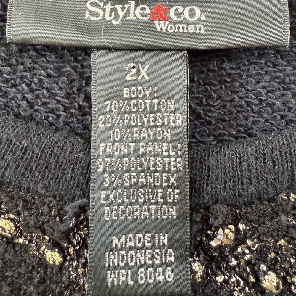 Style & Co Woman 2X Black Metallic Knit Top Sheer Hem Sweater with Sparkle Party - Picture 3 of 7